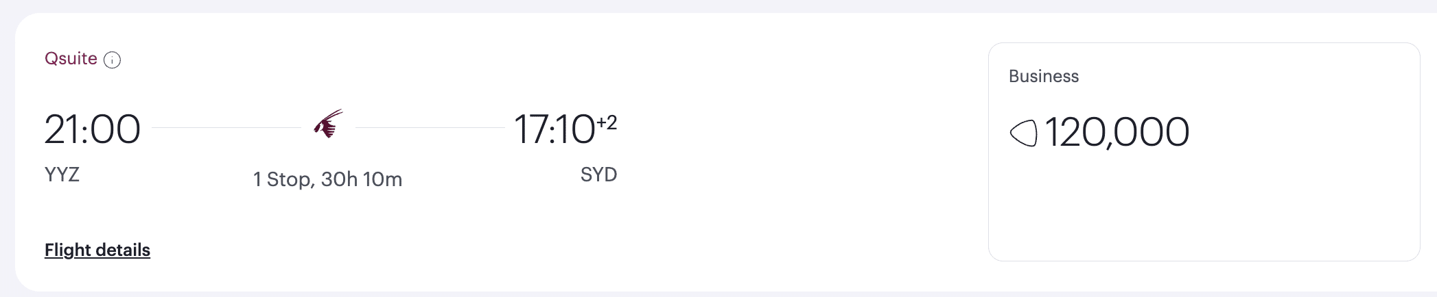 Toronto to Sydney via Doha for 220k Avios